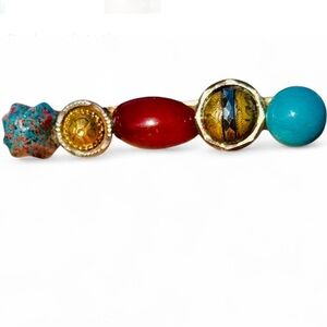 Vintage Tibetan? Natural Gemstone Turquoise Amber Coral Bead Pin Brooch